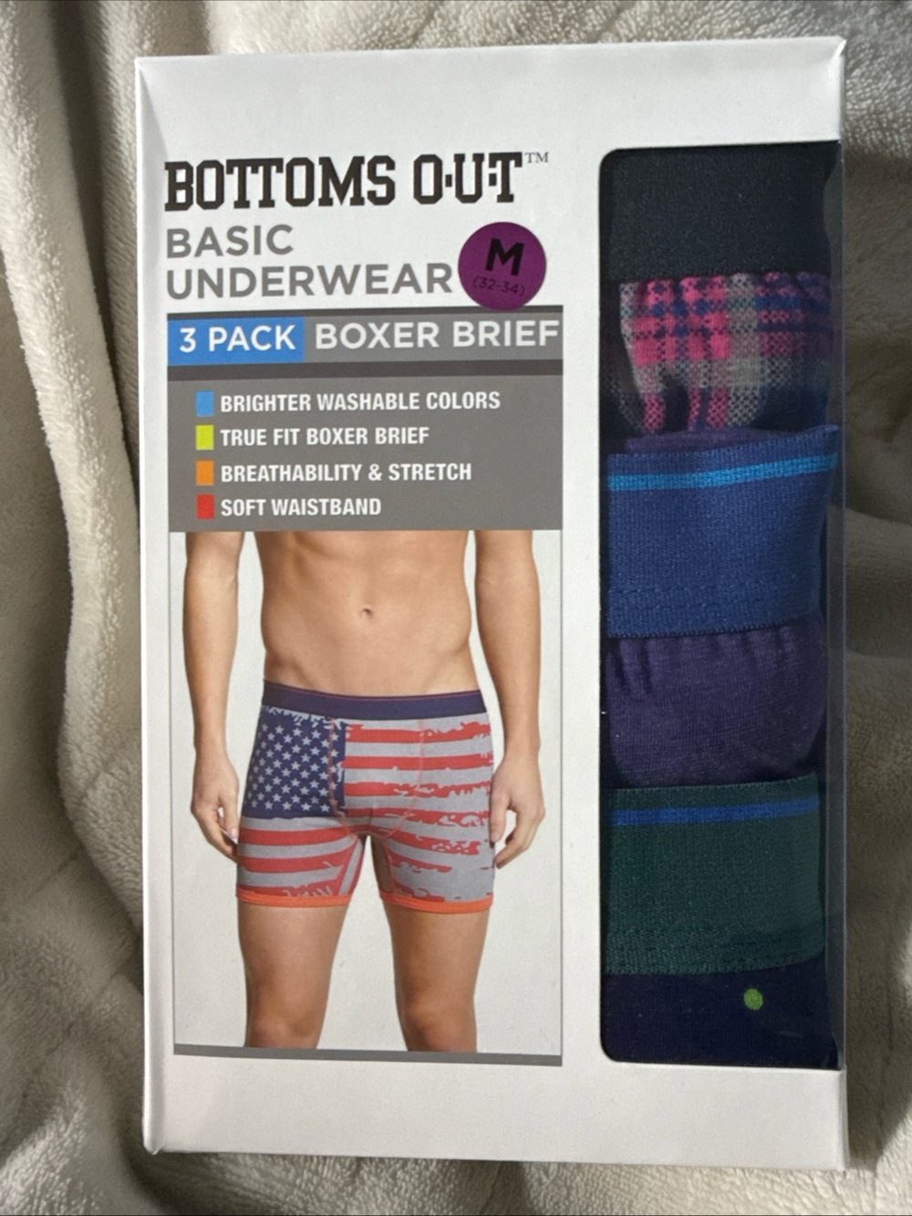 Bottoms Out Men's 3-Pack Boxer Briefs - Blue, Purple, Green